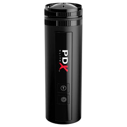 Vue de profil du masturbateur automatique noir avec poignée ergonomique