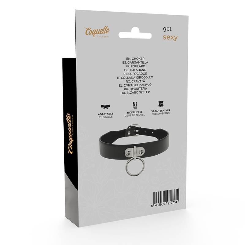 Collier BDSM cuir vegan avec anneau O — emballage