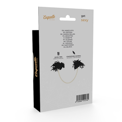 Vue en situation de l'accessoire Menottes plumes noires avec chaîne dorée #7
