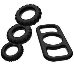 Kit 4 cockrings silicone texturés noir — vue de profil