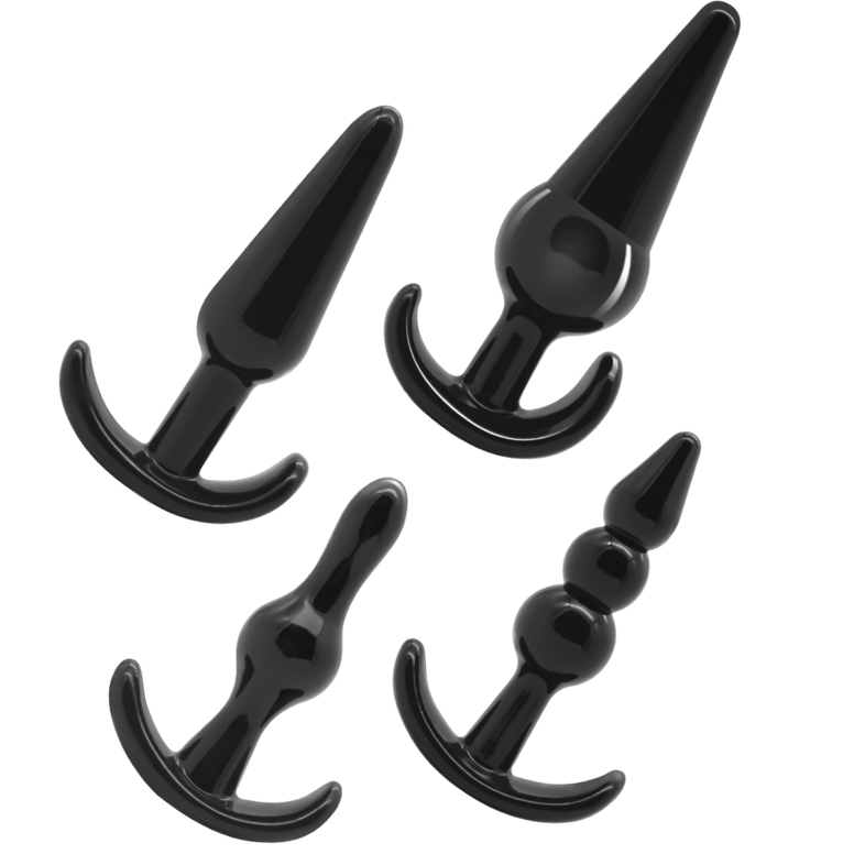 Kit 4 plugs anaux progressifs silicone noir — gros plan