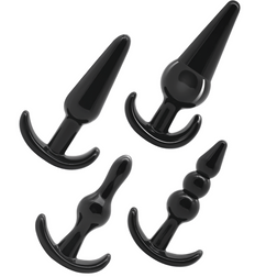 Kit 4 plugs anaux progressifs silicone noir — gros plan