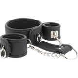 FETISH SUBMISSIVE COLLIER ET MENOTTES EN CUIR VEGAN AVEC DOUBLURE EN NOPRENE