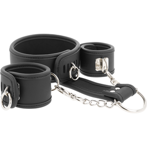 FETISH SUBMISSIVE COLLIER ET MENOTTES EN CUIR VEGAN AVEC DOUBLURE EN NOPRENE