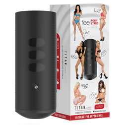 Masturbateur interactif Titan avec emballage et visuels de modèles féminins