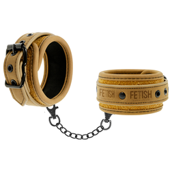 Menottes poignets cuir végan caramel doublure néoprène