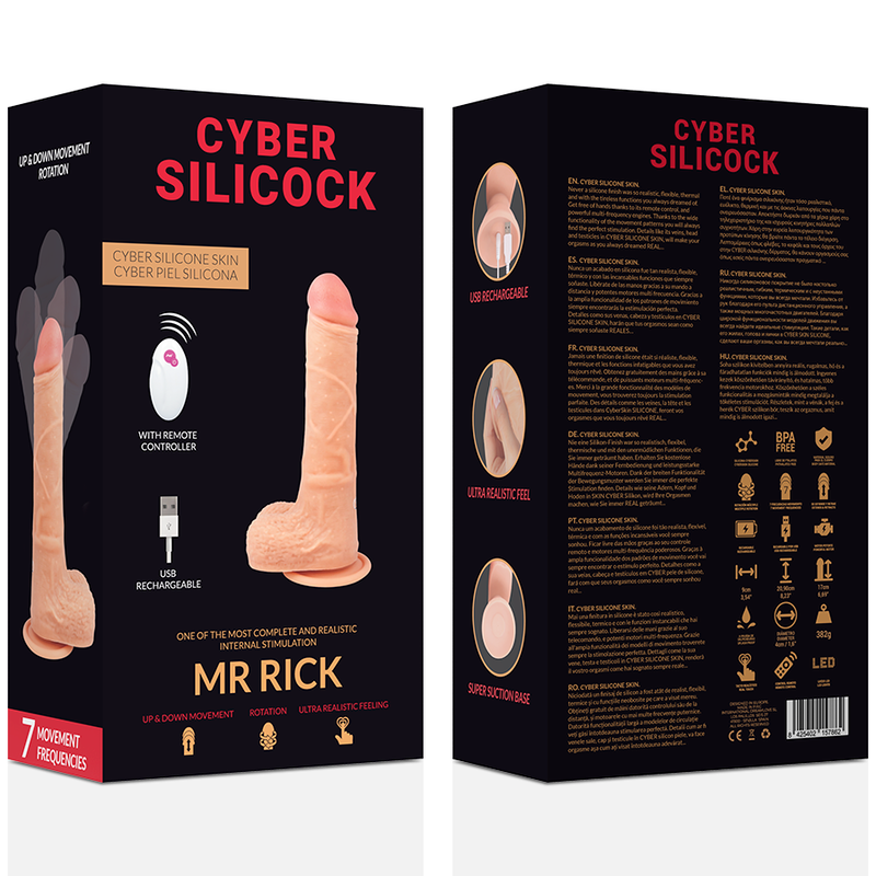 Gode réaliste rotation + va-et-vient 20,9 cm — emballage