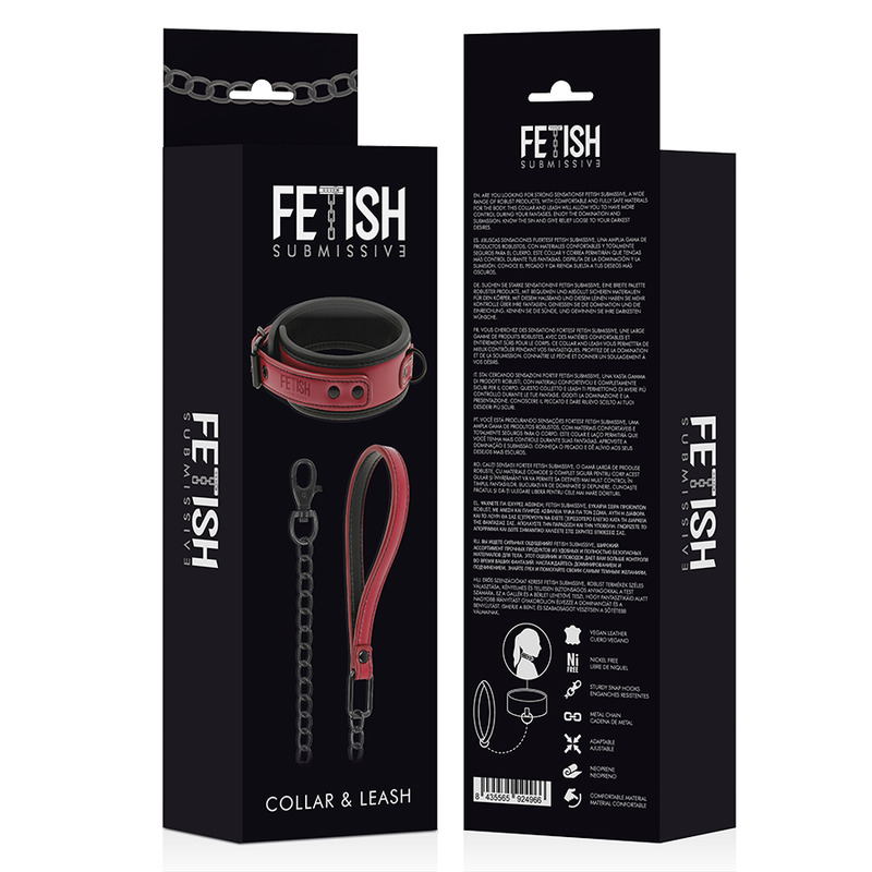 FETISH SUBMISSIVE DARK ROOM COLLIER CHAINE DOUBLURE EN NEOPRENE