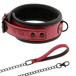 Collier + laisse chaîne cuir végan bordeaux doublure néoprène — vue 2