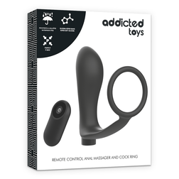 Vibrating cock ring with rechargeable remote-controlled anal plug — other angle