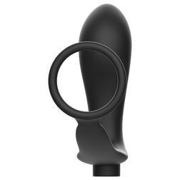 Vibrating cock ring with rechargeable remote-controlled anal plug — visible texture
