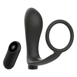 Vibrating cock ring with rechargeable remote controlled anal plug — close-up