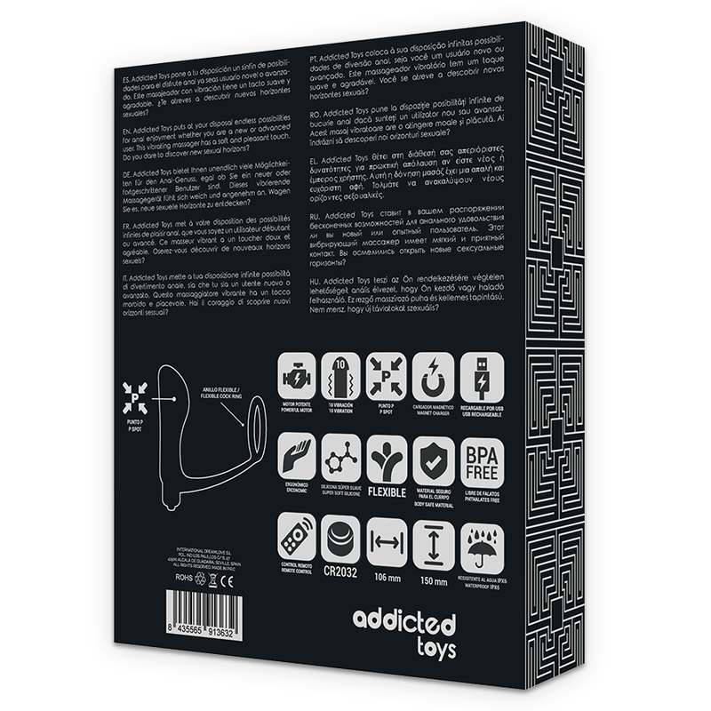 Cockring vibrant avec plug anal télécommandé rechargeable — emballage