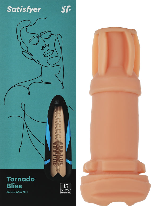 Masturbator für Männer Satisfyer vibrierende Masturbatorhülle mit Tornado-Effekt — Tornado Bliss aus grauem TPE, Vorderansicht